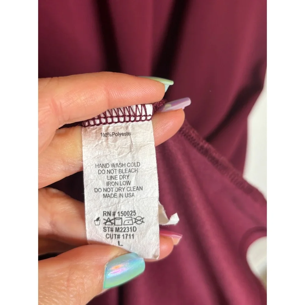 Downeast Burgundy Long Sleeve Belted Midi Dress Round Neck Maroon Large USA - Picture 5 of 8